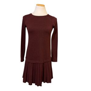 Loft  Burgundy Drop Waist Long Sleeve Dress